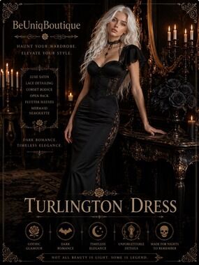 NWT Black Satin Lace Corset Mermaid Maxi Gown | Gothic Formal Dress Size Medium